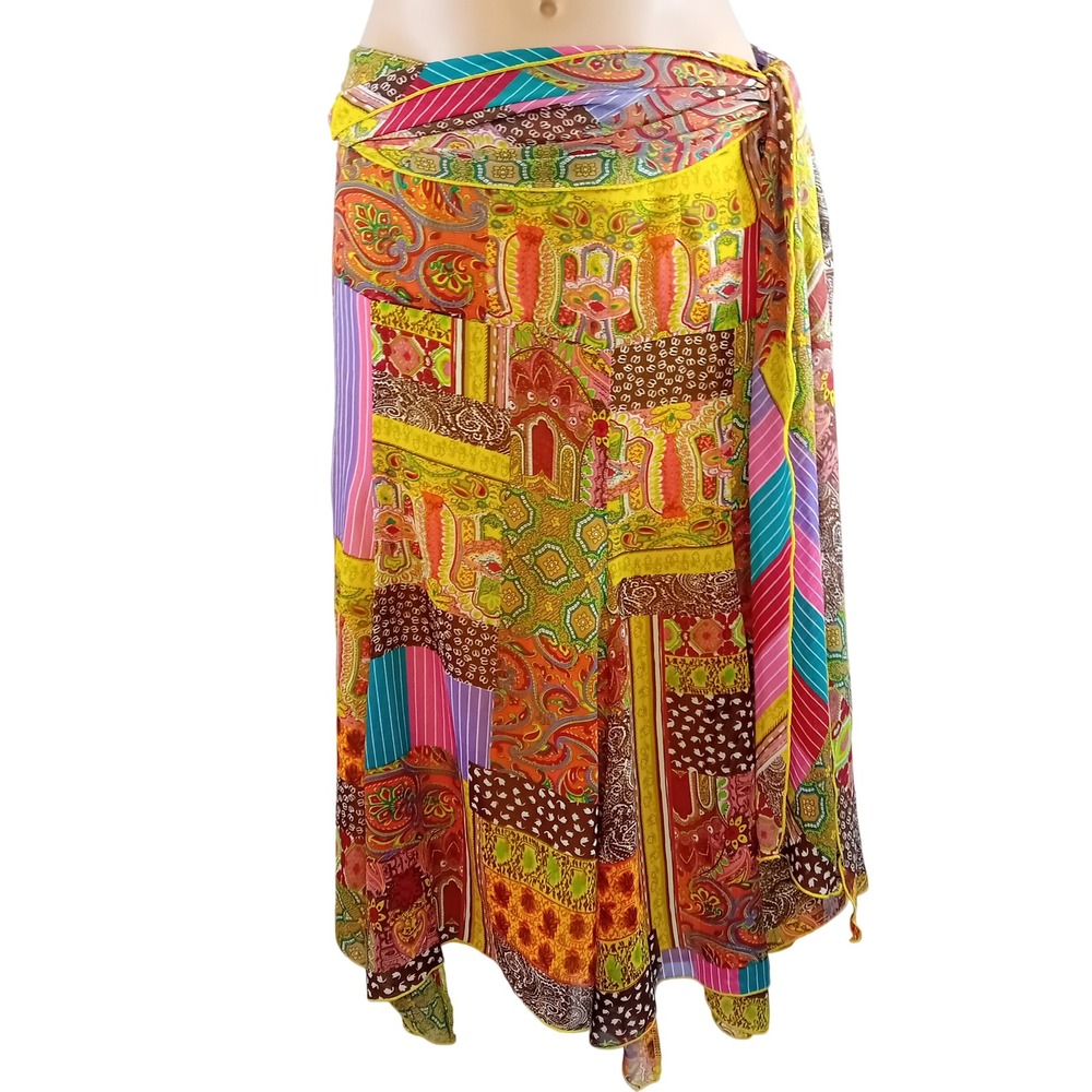 VTG Y2K Linea Domani Handkerchief Hem Patchwork Tie Skirt Whimsigoth Boho 8 READ